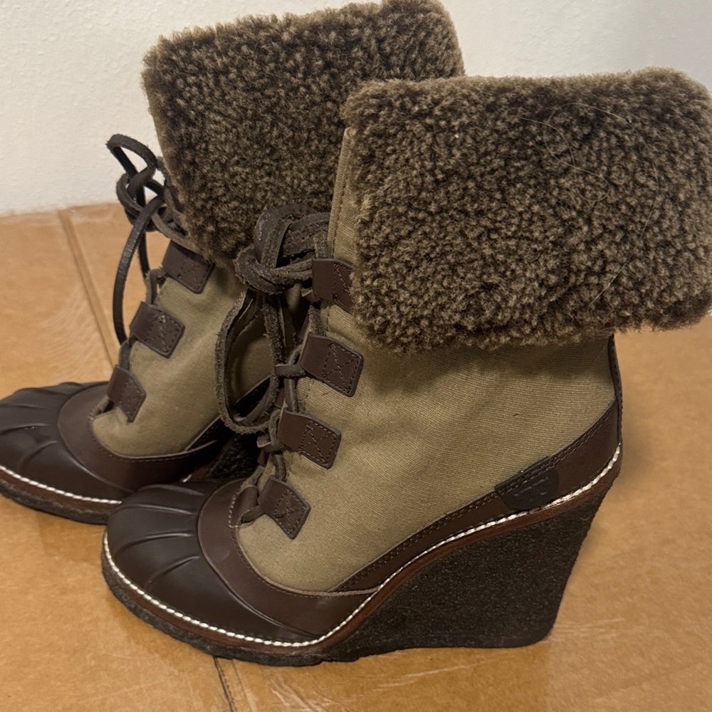 Tori Burch Authentic Women's Brown and Tan Wedge Boots